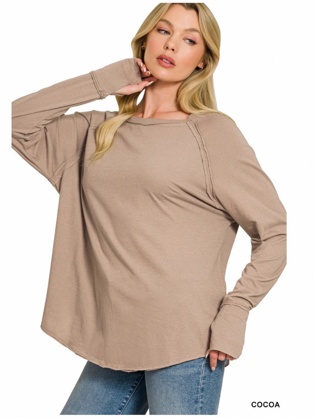 330 ❤️ cocoa COTTON RAGLAN SLEEVE
THUMBHOLE TOP